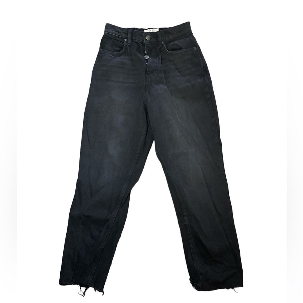 Free People Women's Black Denim Great Heights Fray mom Jeans Size 28